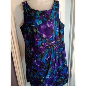 Kay Unger Dress Cocktail Formal RhinestonCinched Waist Purple Sleeveless 22W